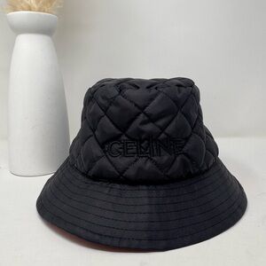 💯Authentic w/ Tags CELINE Logo Quilted Nylon Black Bucket hat -Large